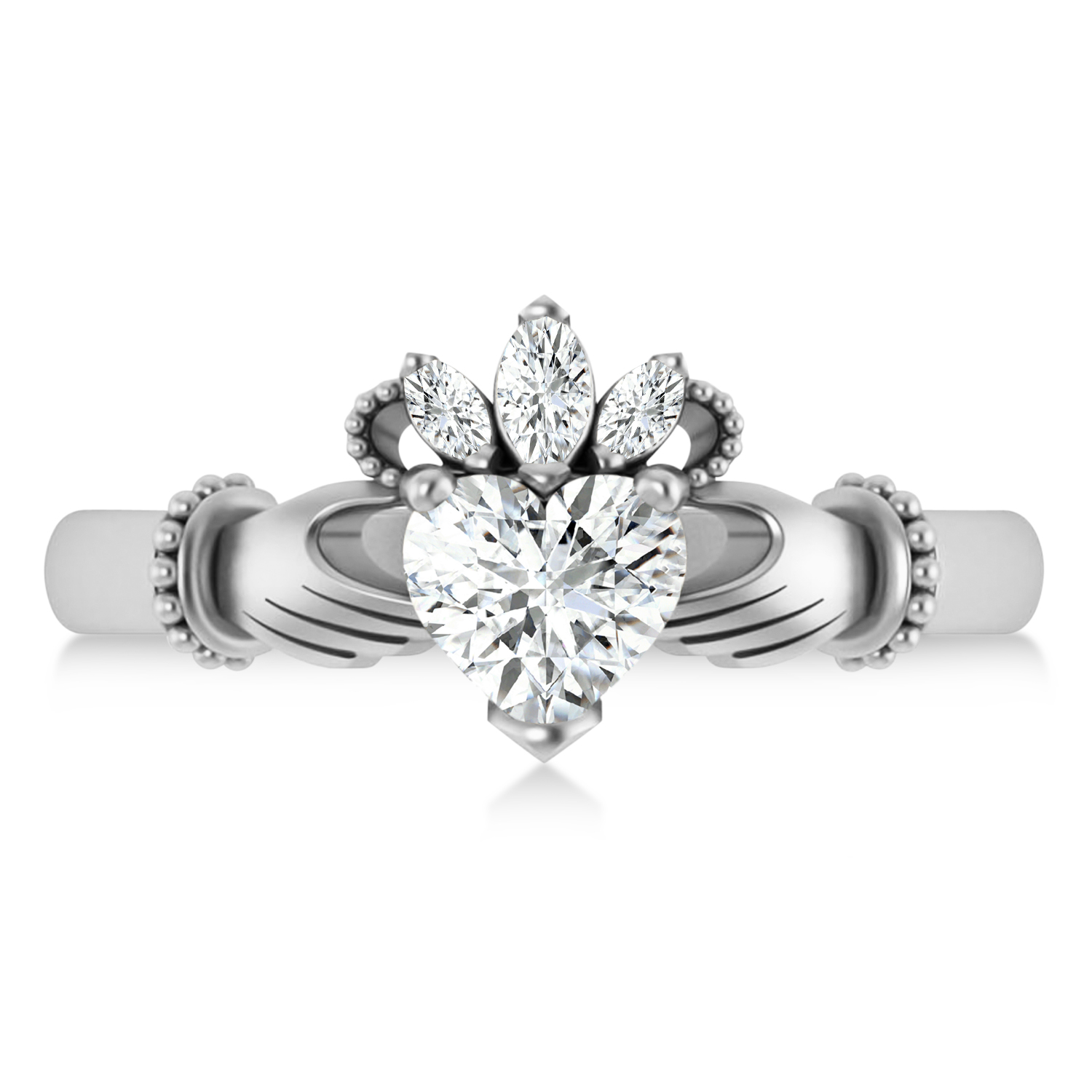 Lab-Grown Diamond Heart & Marquise Claddagh Ring 14K White Gold (0.89ct)