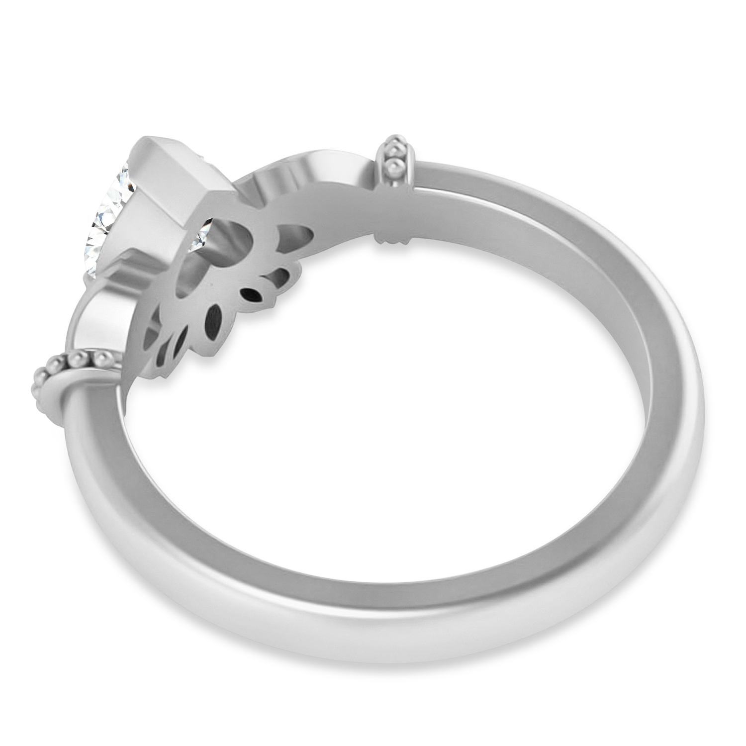 Lab-Grown Diamond Heart & Marquise Claddagh Ring 14K White Gold (0.89ct)