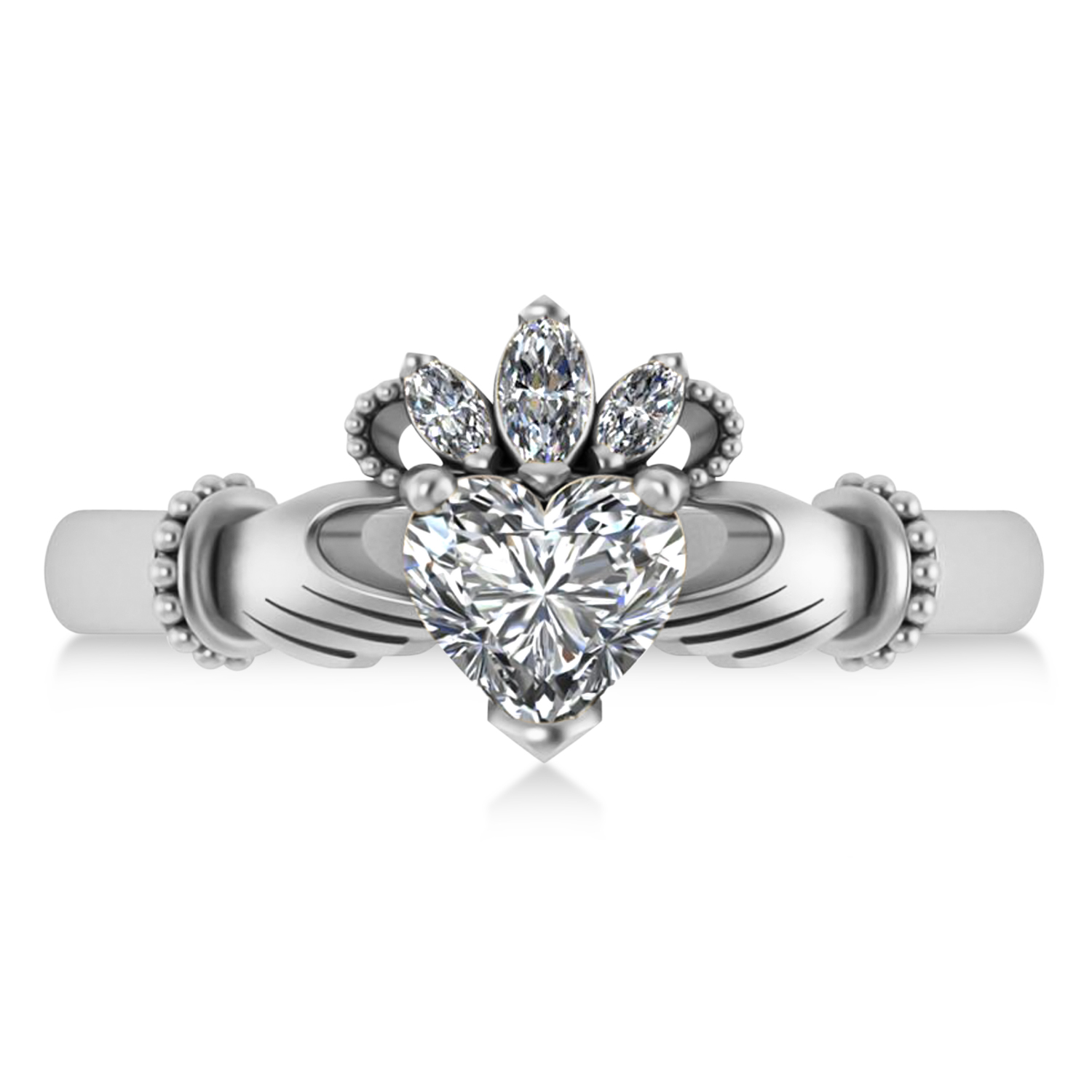 Diamond Heart & Marquise Claddagh Ring 14K White Gold (0.89ct)