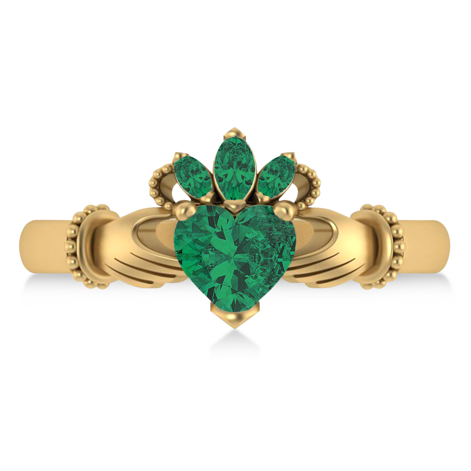Emerald Heart & Marquise  Claddagh Ring 14K Yellow Gold (0.81ct)