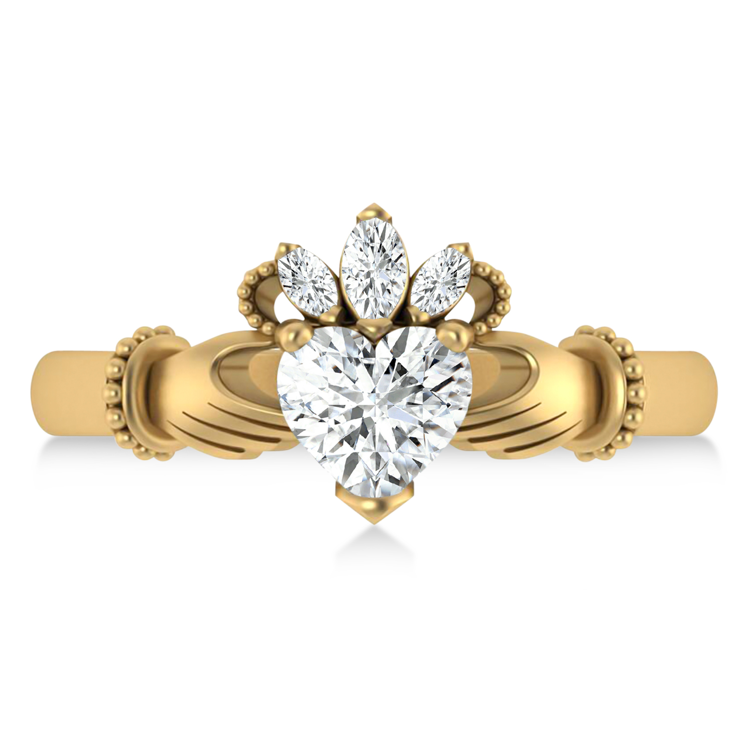 Lab-Grown Diamond Heart & Marquise  Claddagh Ring 14K Yellow Gold (0.89ct)