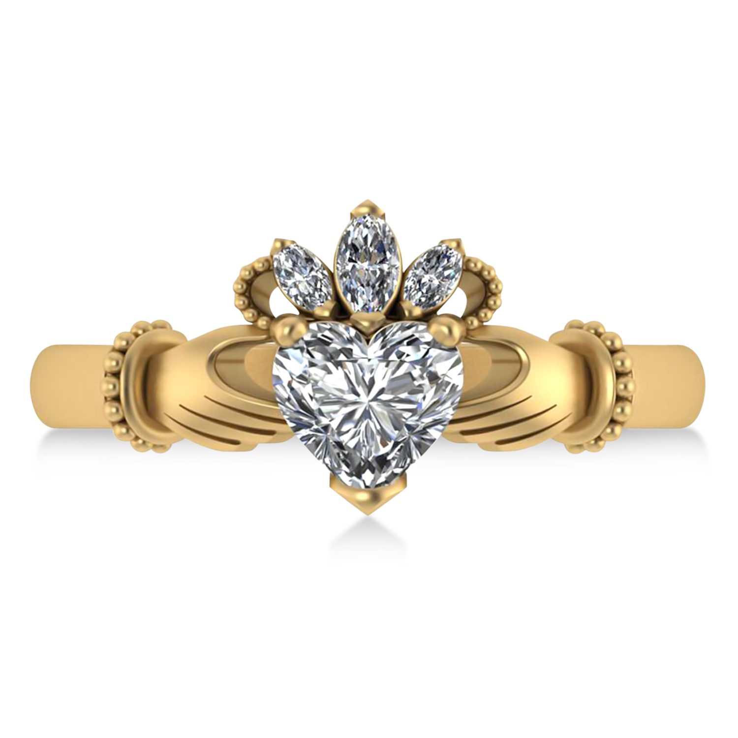 Diamond Heart & Marquise  Claddagh Ring 14K Yellow Gold (0.89ct)
