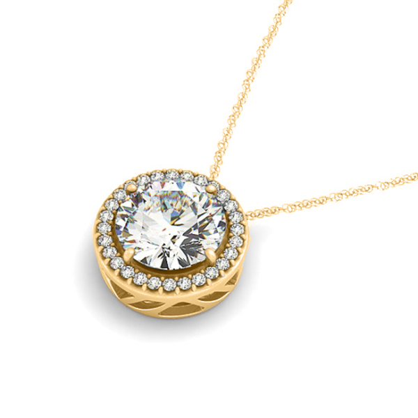 Diamond Floating Solitaire Halo Pendant Necklace 14k Yellow Gold 2.04ct