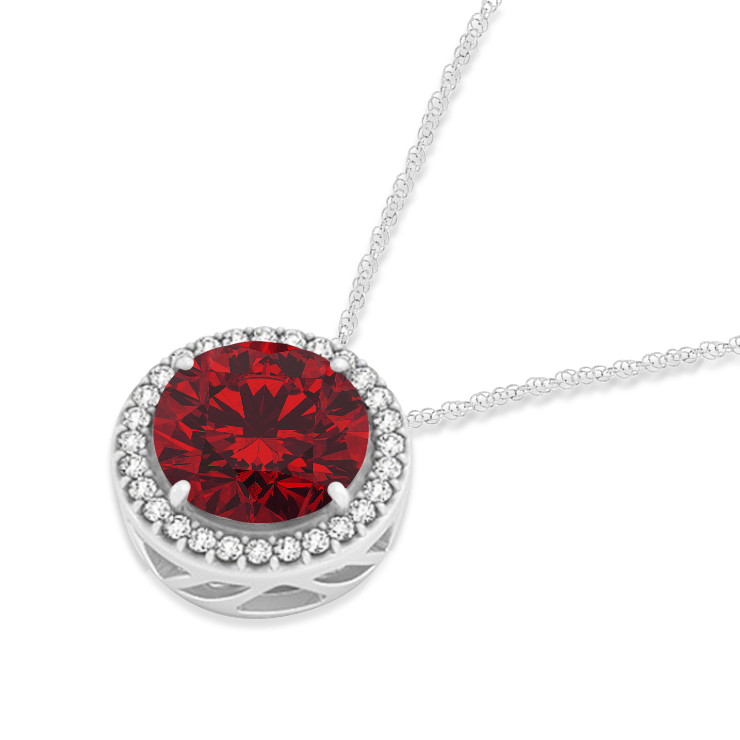 Lab Ruby Floating Solitaire Halo Pendant Necklace 14k White Gold (2.04ct)