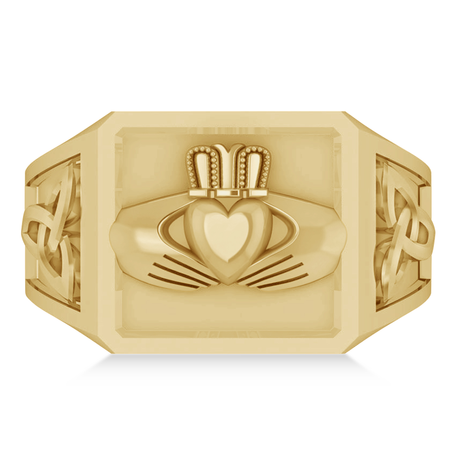 Men's Celtic Claddagh and Irish Trinity Ring 14K Yellow Gold