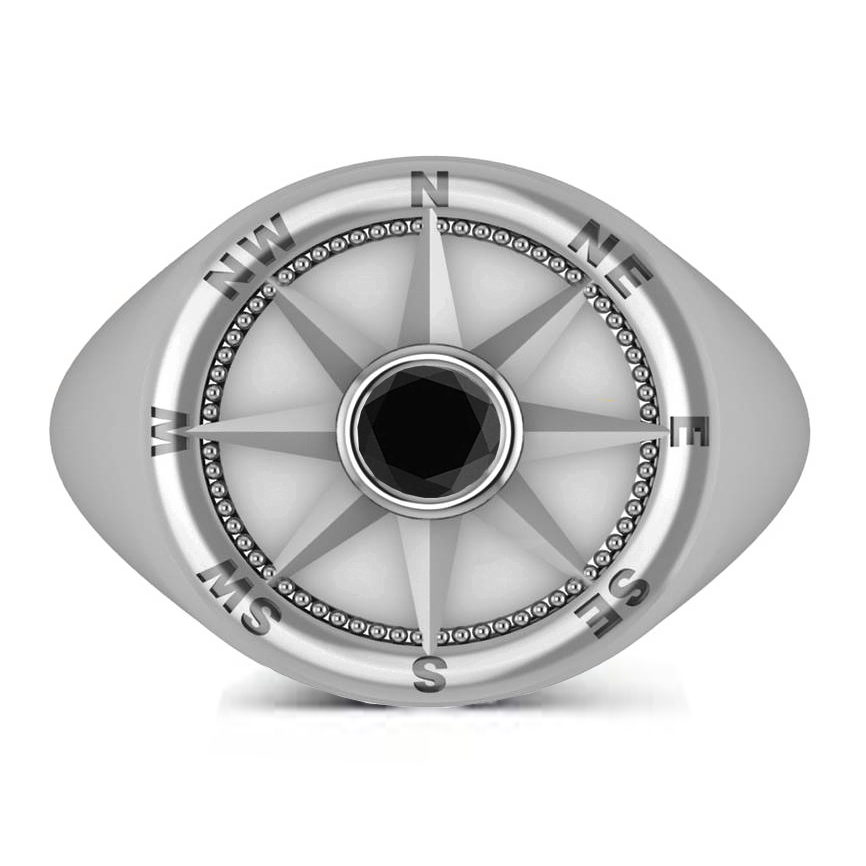 Men's Black Diamond Nautical Compass Ring Platinum (0.25ct)
