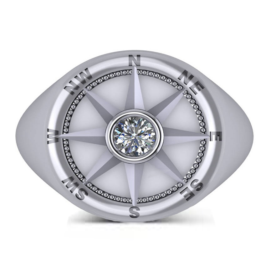 Men's Diamond Nautical Compass Fashion Ring 18k White Gold (0.25ct)