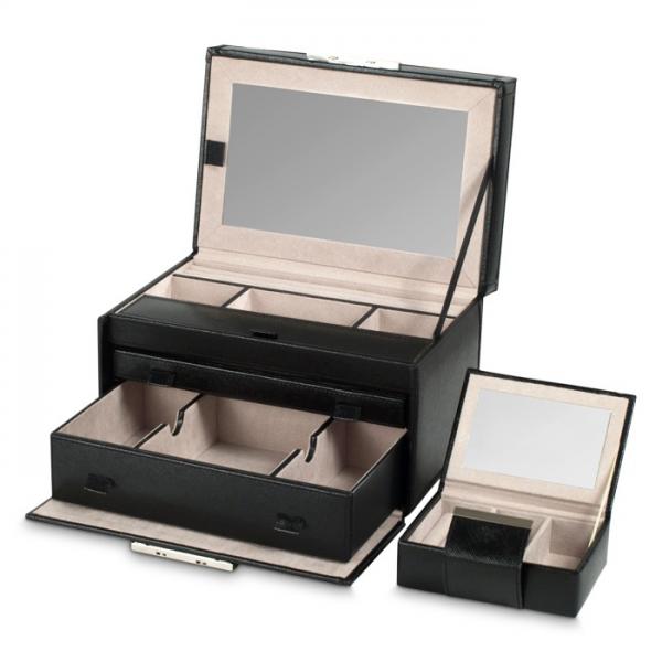 Women's 2 Drawer Genuine Leather Jewelry Box w/ Mirror Travel Case
