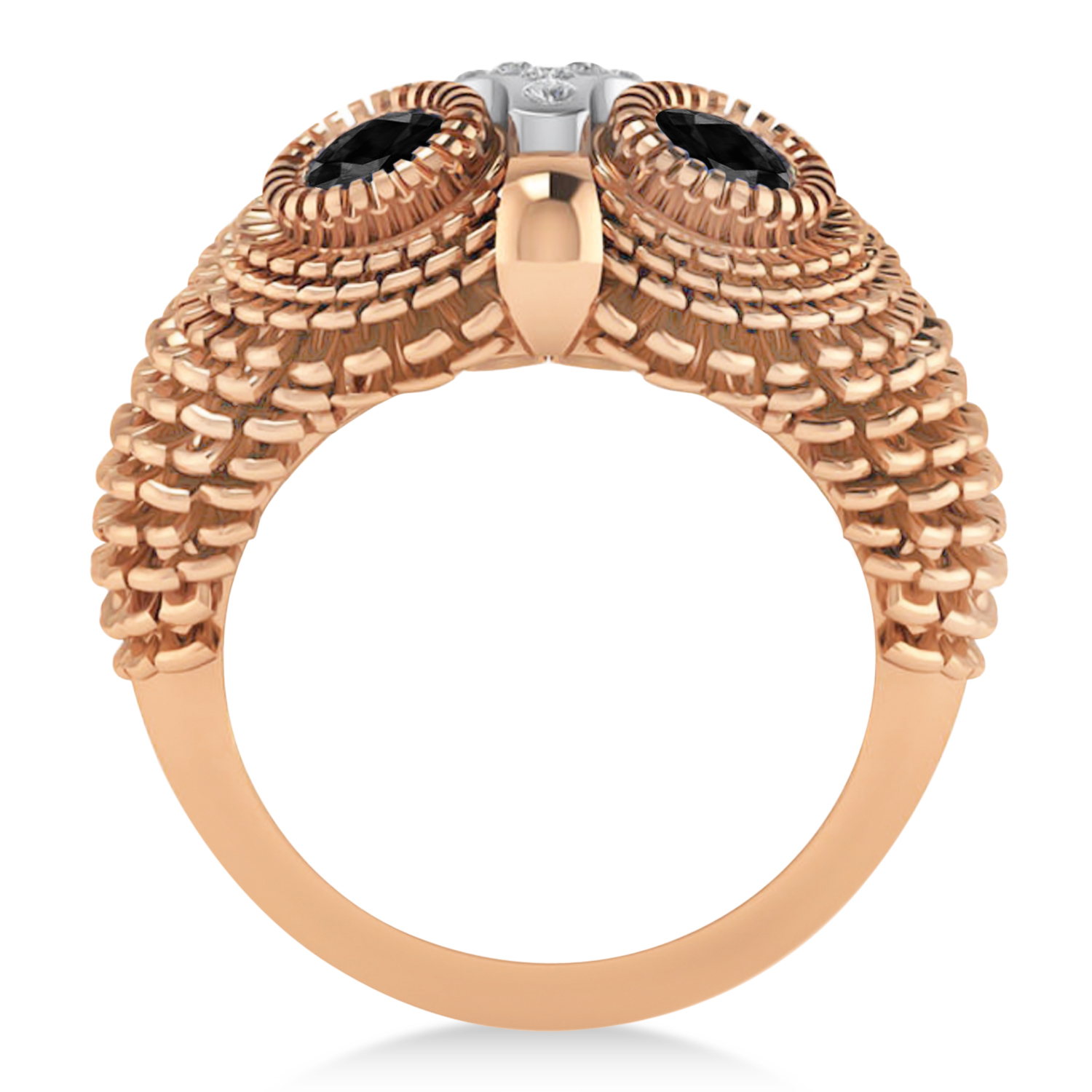 Men's Owl Diamond & Black Diamond Fashion Ring 14k Rose Gold (0.74ct)