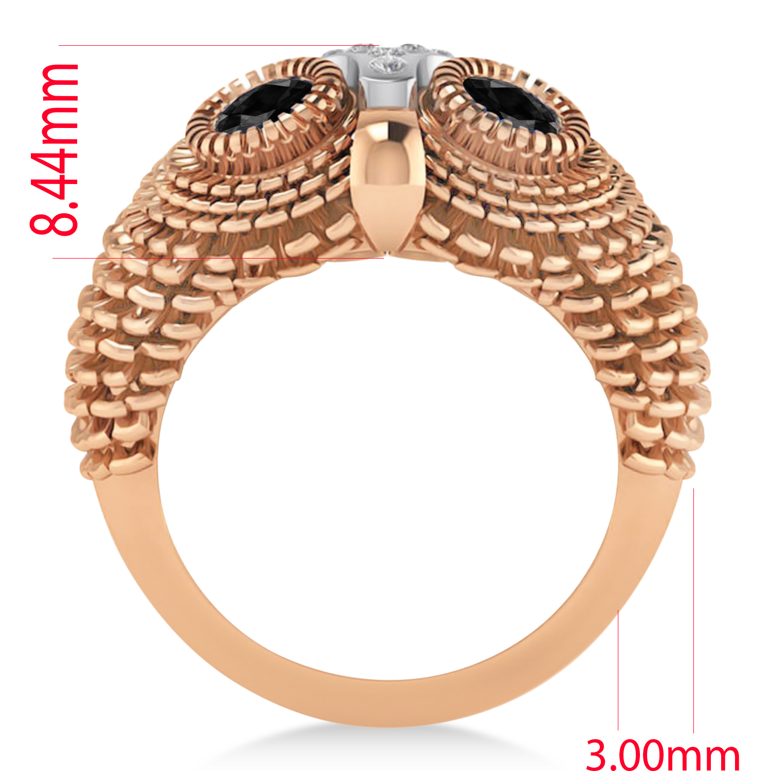 Men's Owl Diamond & Black Diamond Fashion Ring 14k Rose Gold (0.74ct)