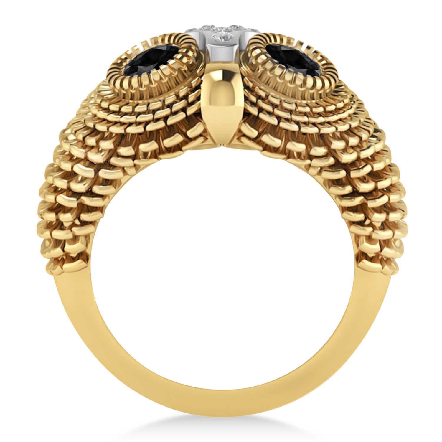 Men's Owl Diamond & Black Diamond Fashion Ring 14k Yellow Gold (0.74ct)