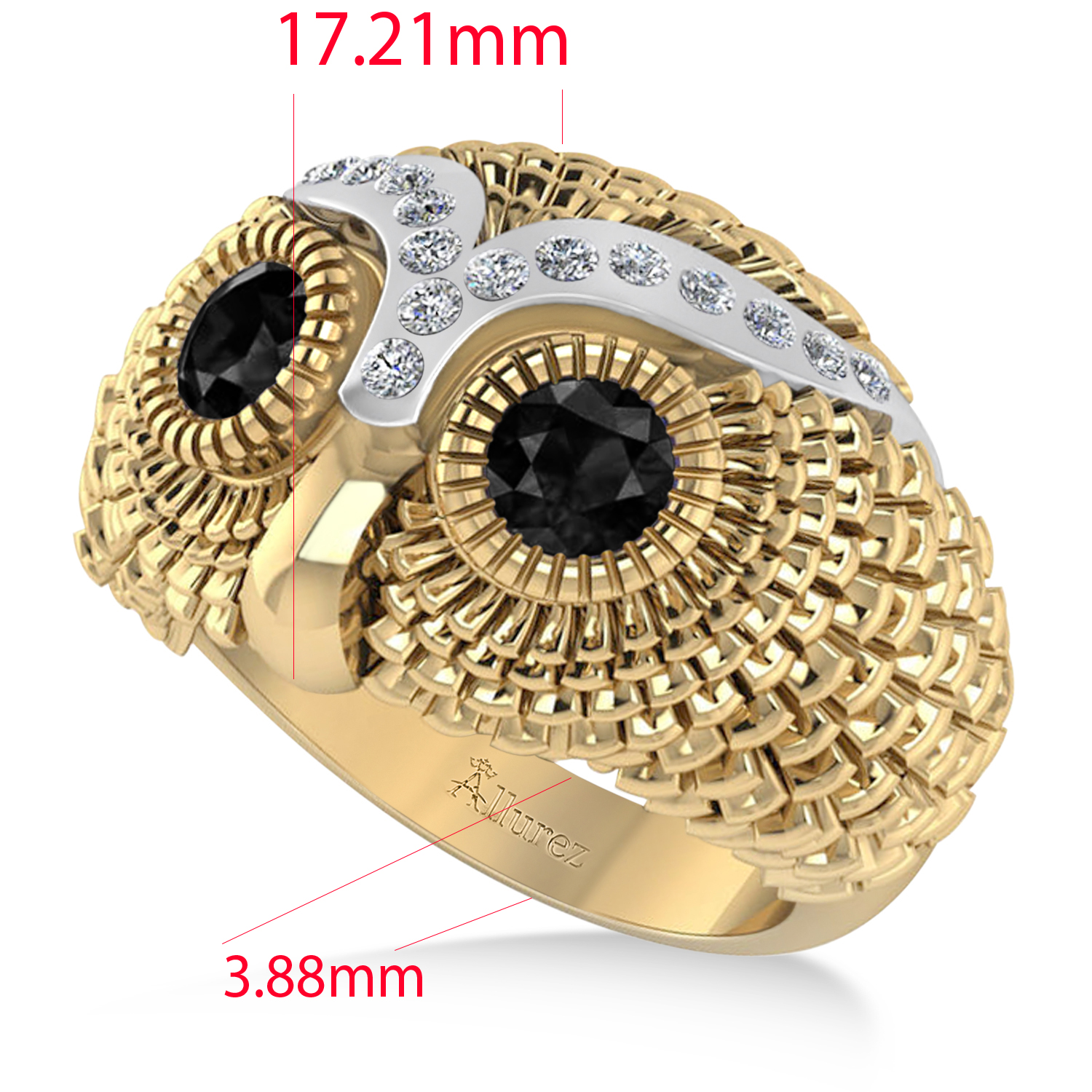 Men's Owl Diamond & Black Diamond Fashion Ring 14k Yellow Gold (0.74ct)