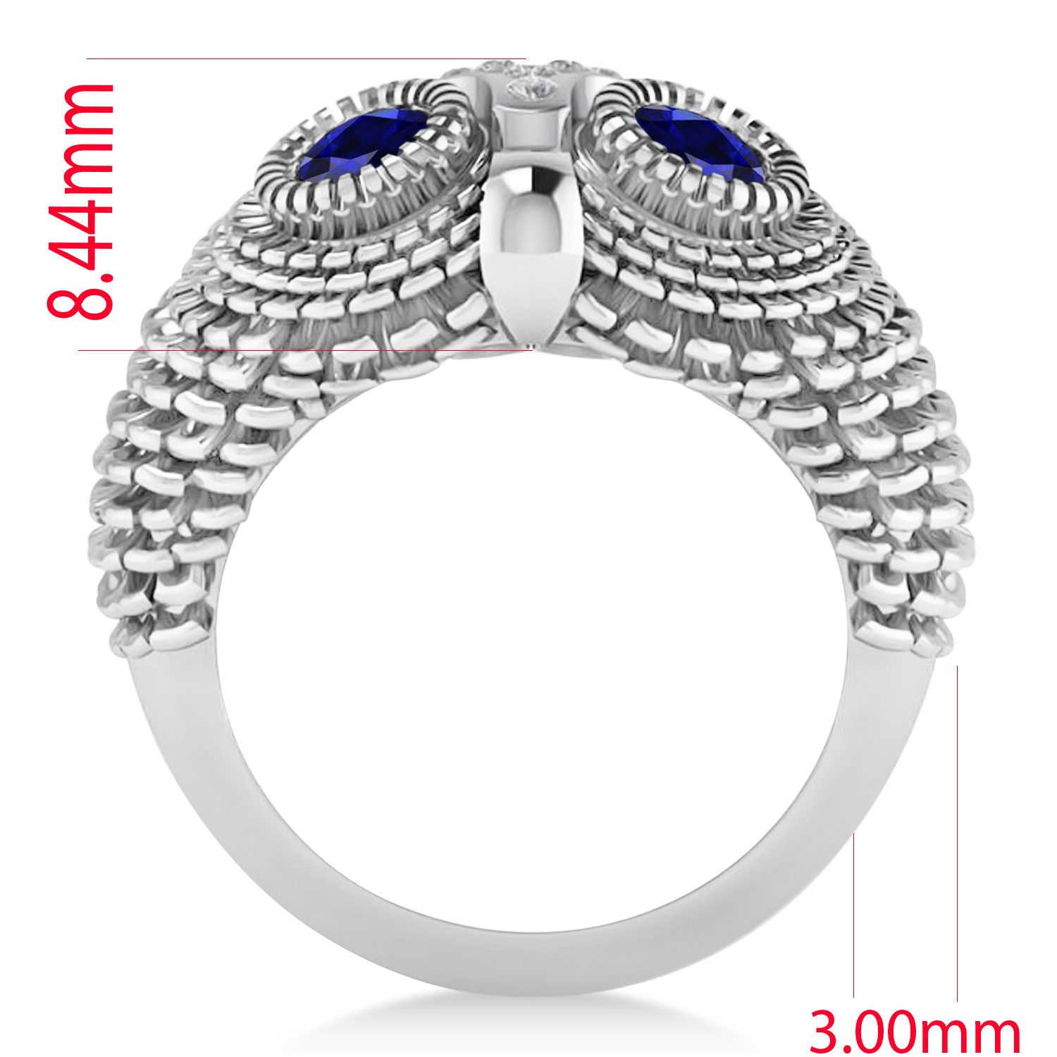 Men's Owl Diamond & Blue Sapphire Accented Fashion Ring 14k White Gold (0.74ct)