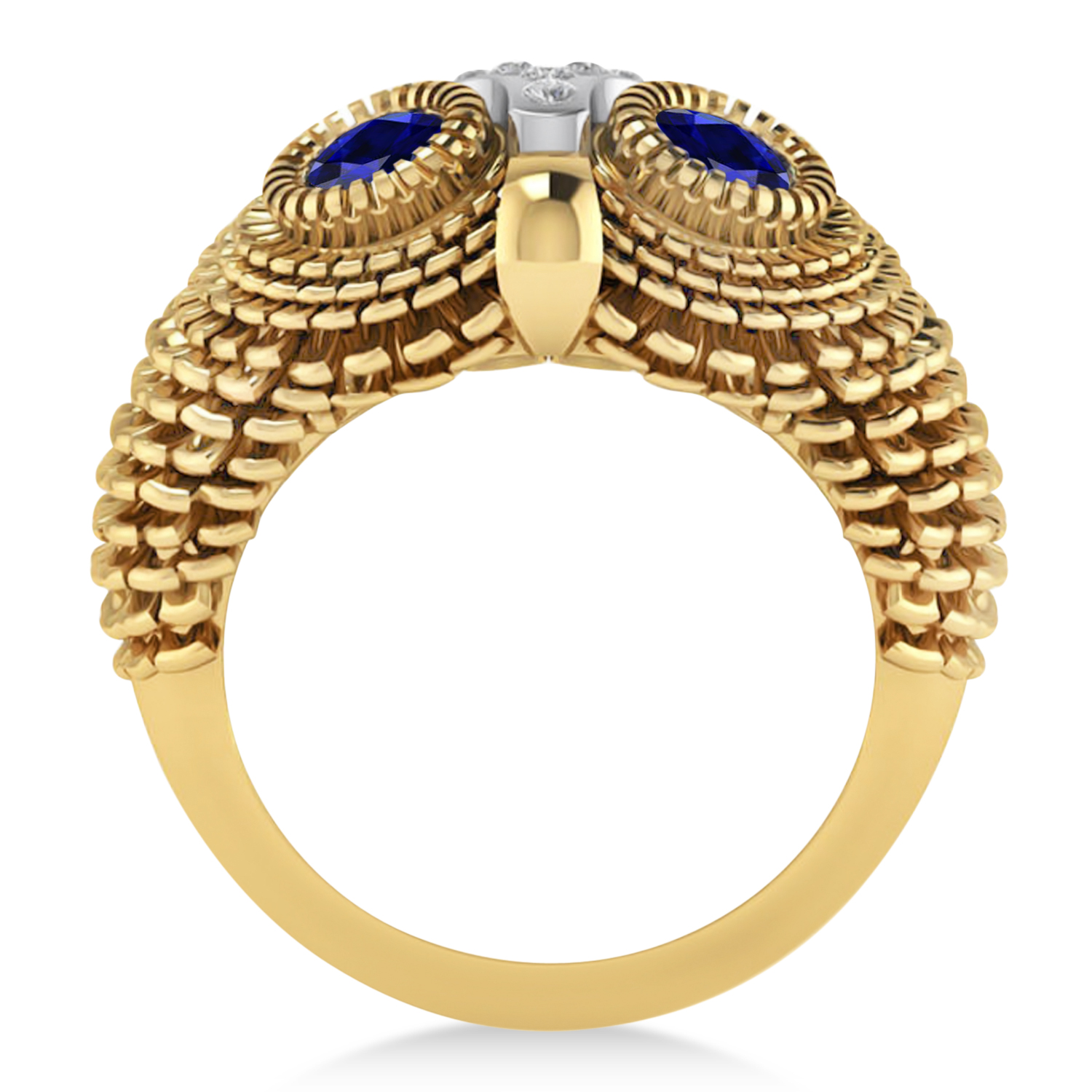 Men's Owl Diamond & Blue Sapphire Accented Fashion Ring 14k Yellow Gold (0.74ct)