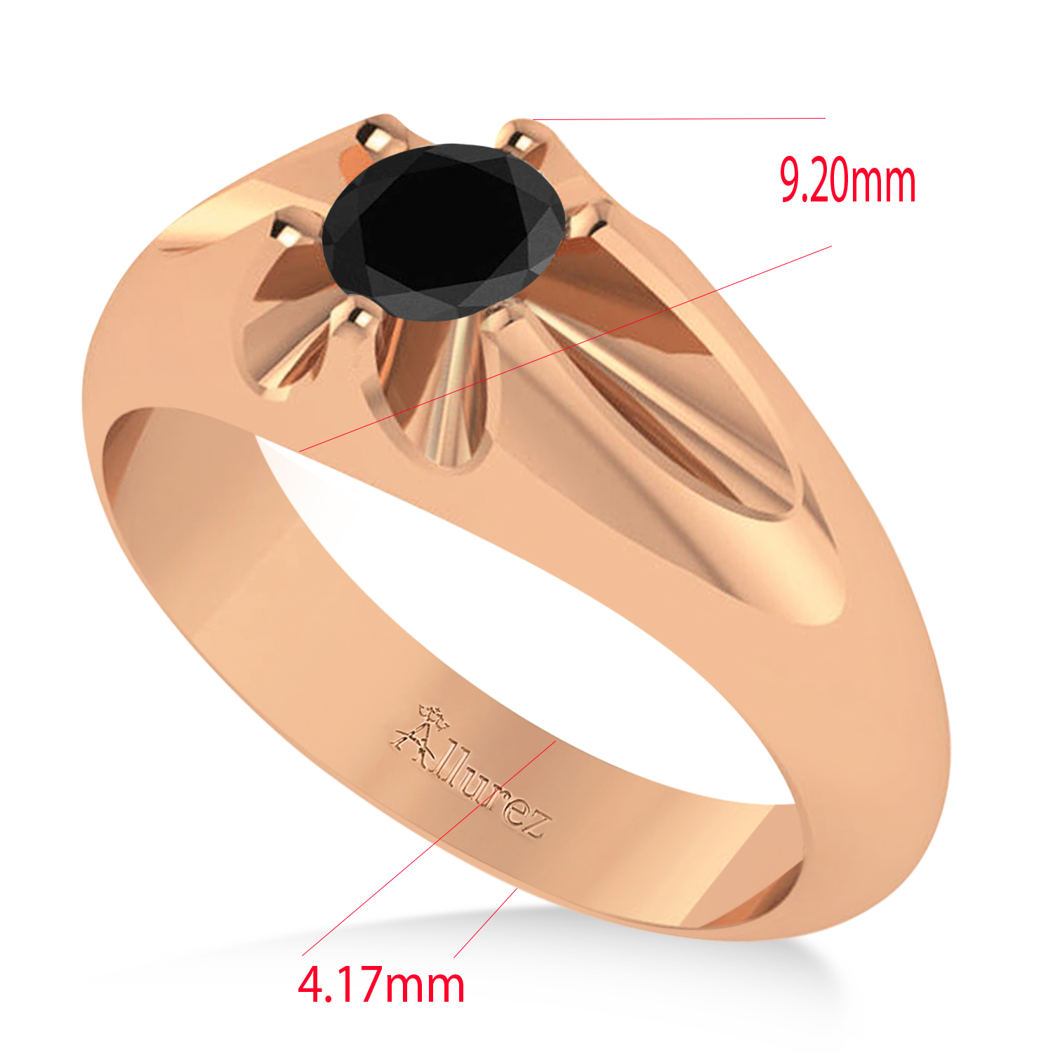 Men's Solitaire Black Diamond Ring 14k Rose Gold (0.50ct)