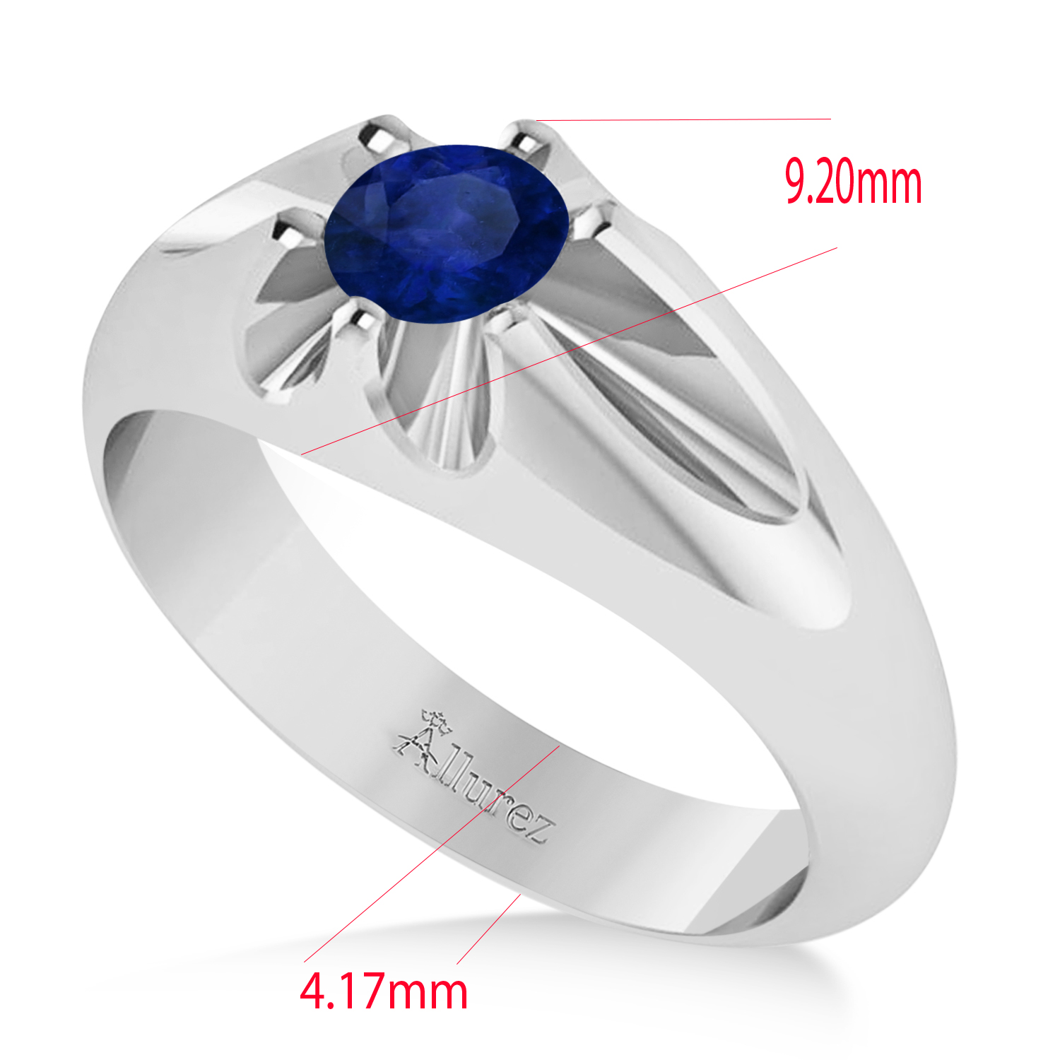Men's Solitaire Blue Sapphire Ring 14k White Gold (0.50ct)