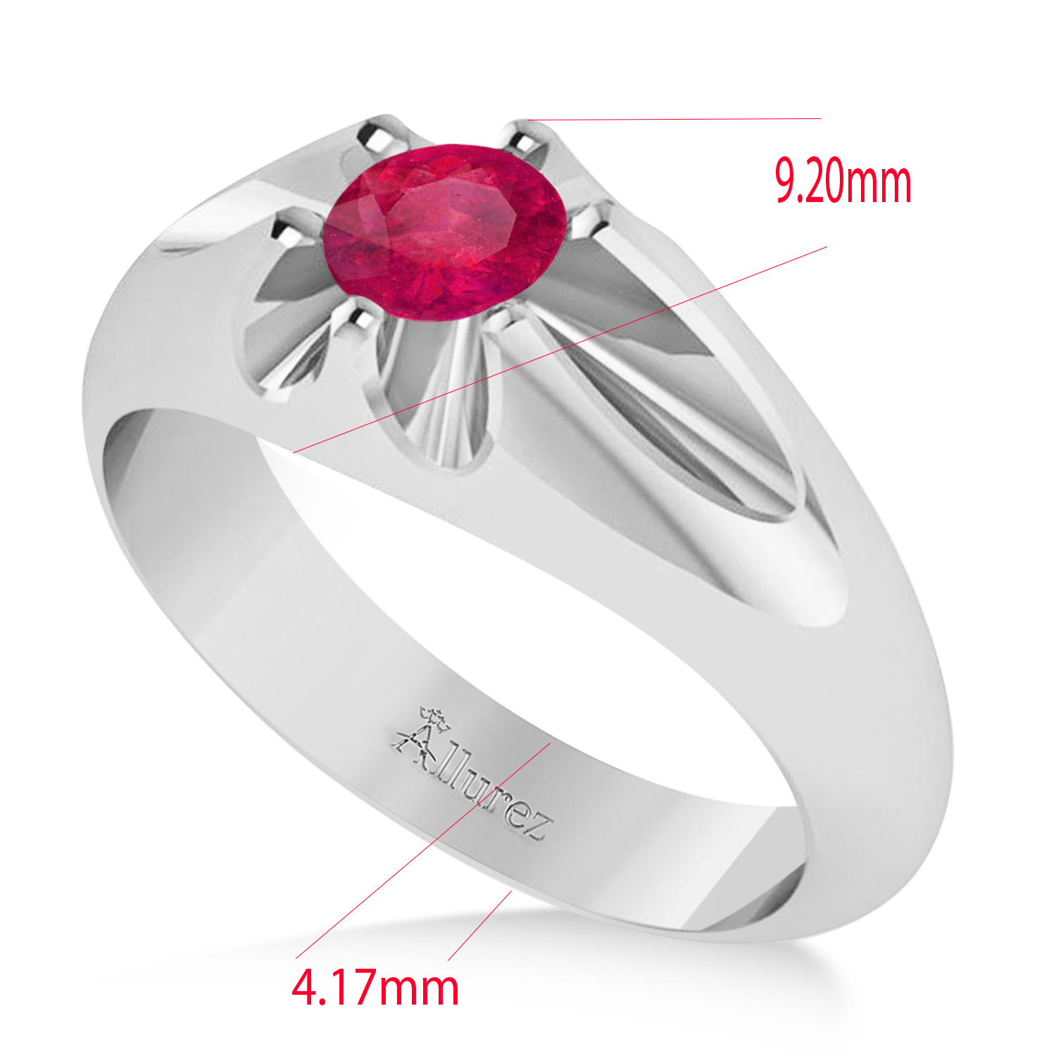 Men's Solitaire Ruby Ring 14k White Gold (0.50ct)
