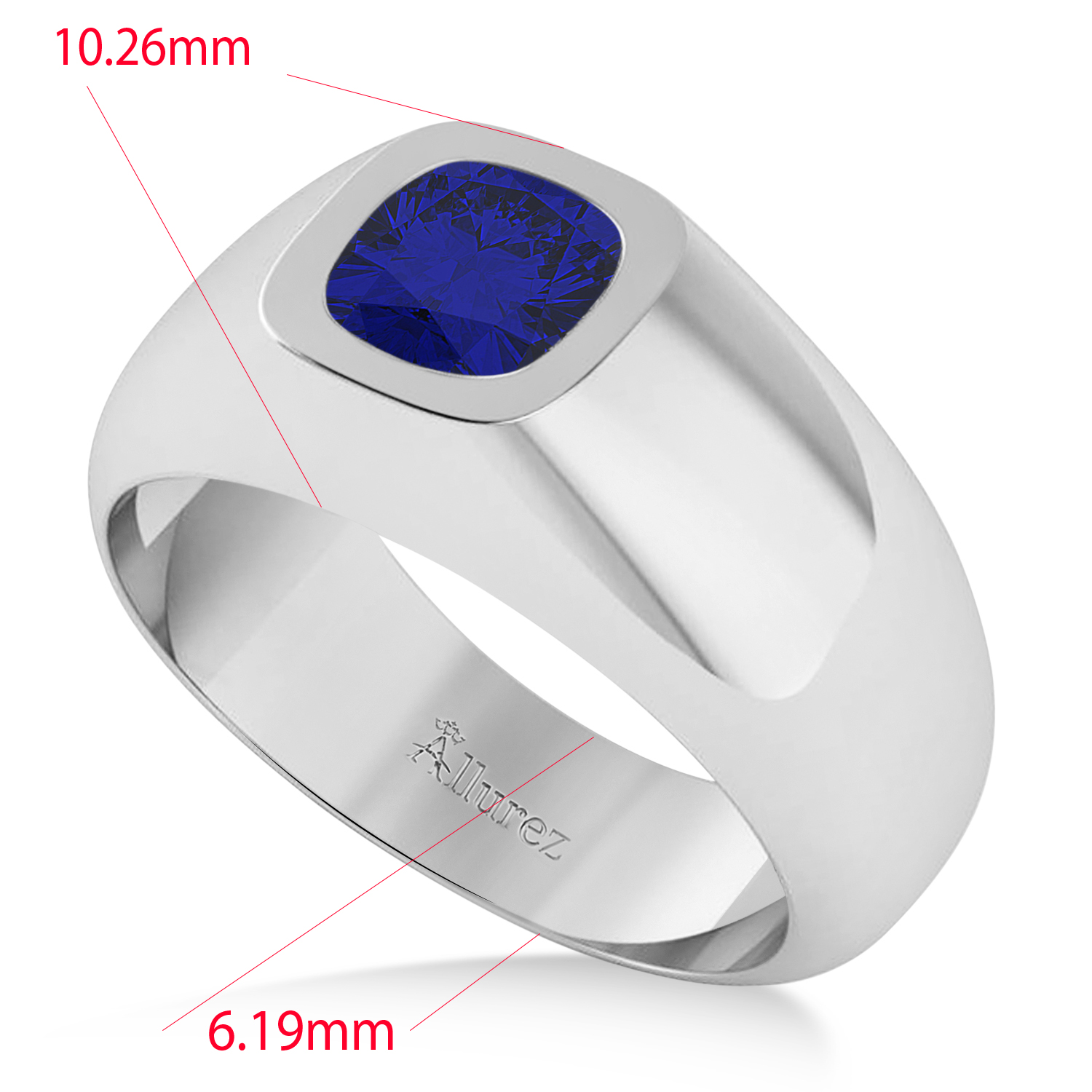 Men's Blue Sapphire Gypsy Ring 14k White Gold (1.00ct)