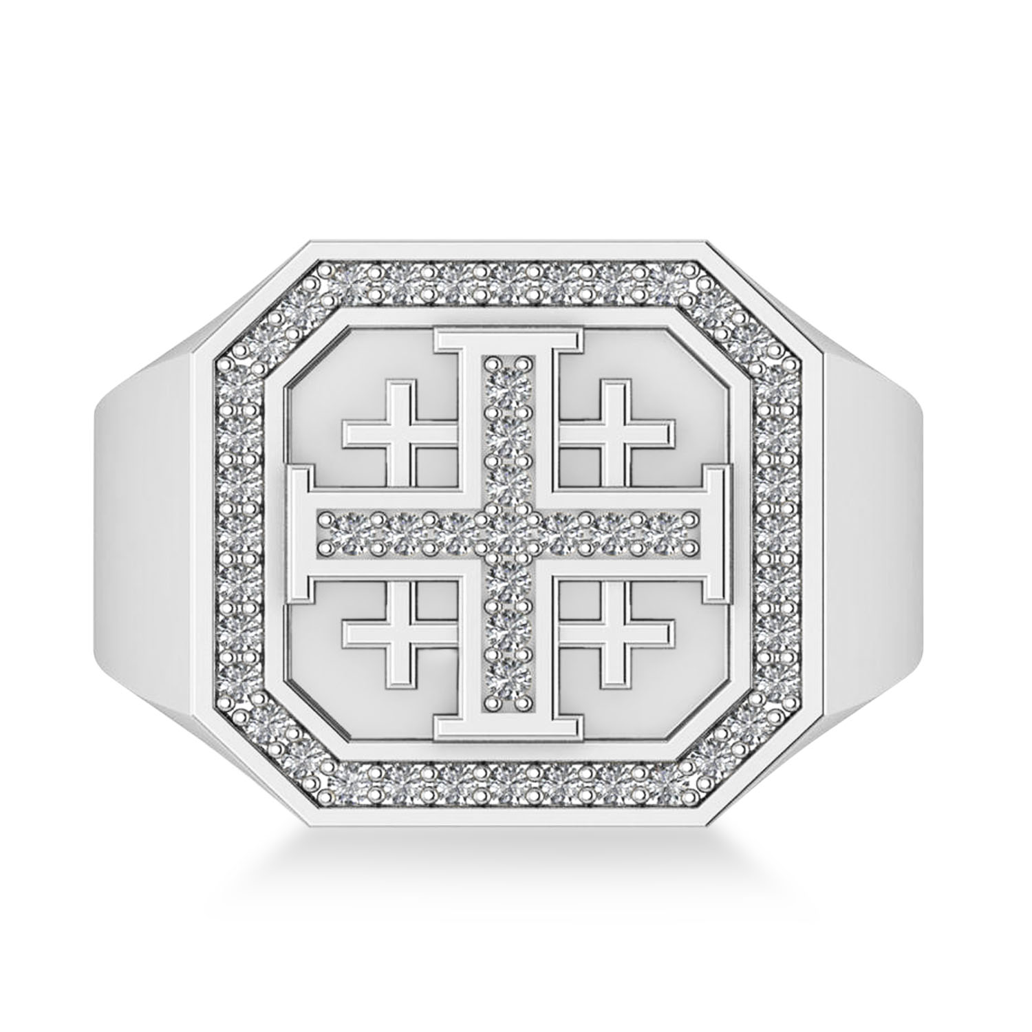 Men's Diamond Accent Jerusalem Cross Signet Ring 14k White Gold (0.49 ctw)