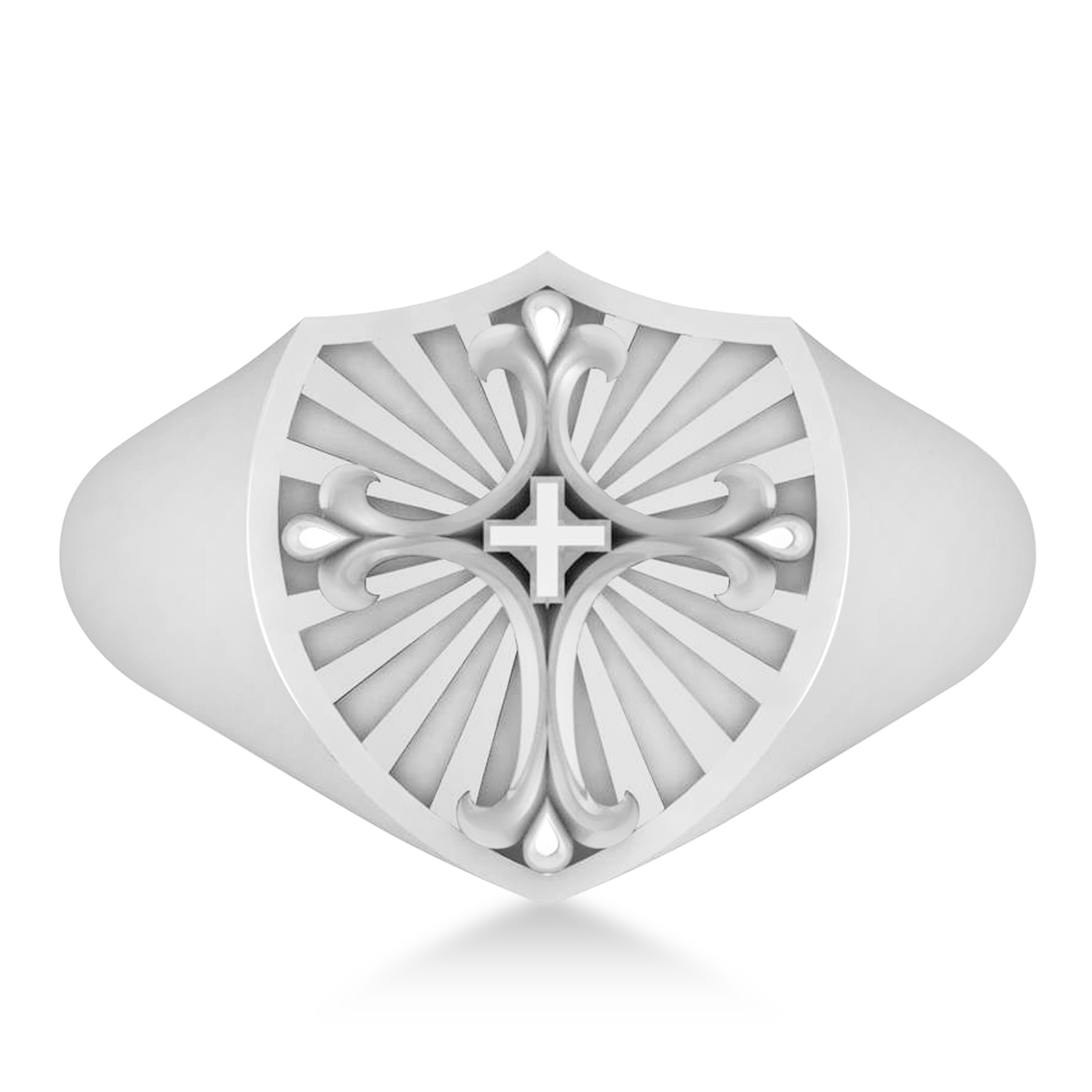 Men's Antique Style Cross Signet Ring 14k White Gold