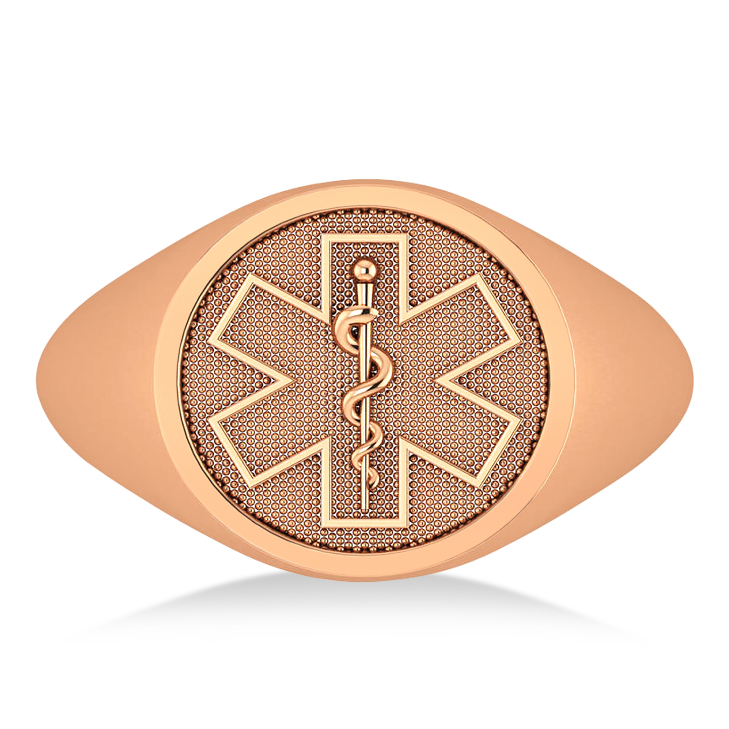 Emergency Medical Technician EMT Symbol Signet Ring 14k Rose Gold