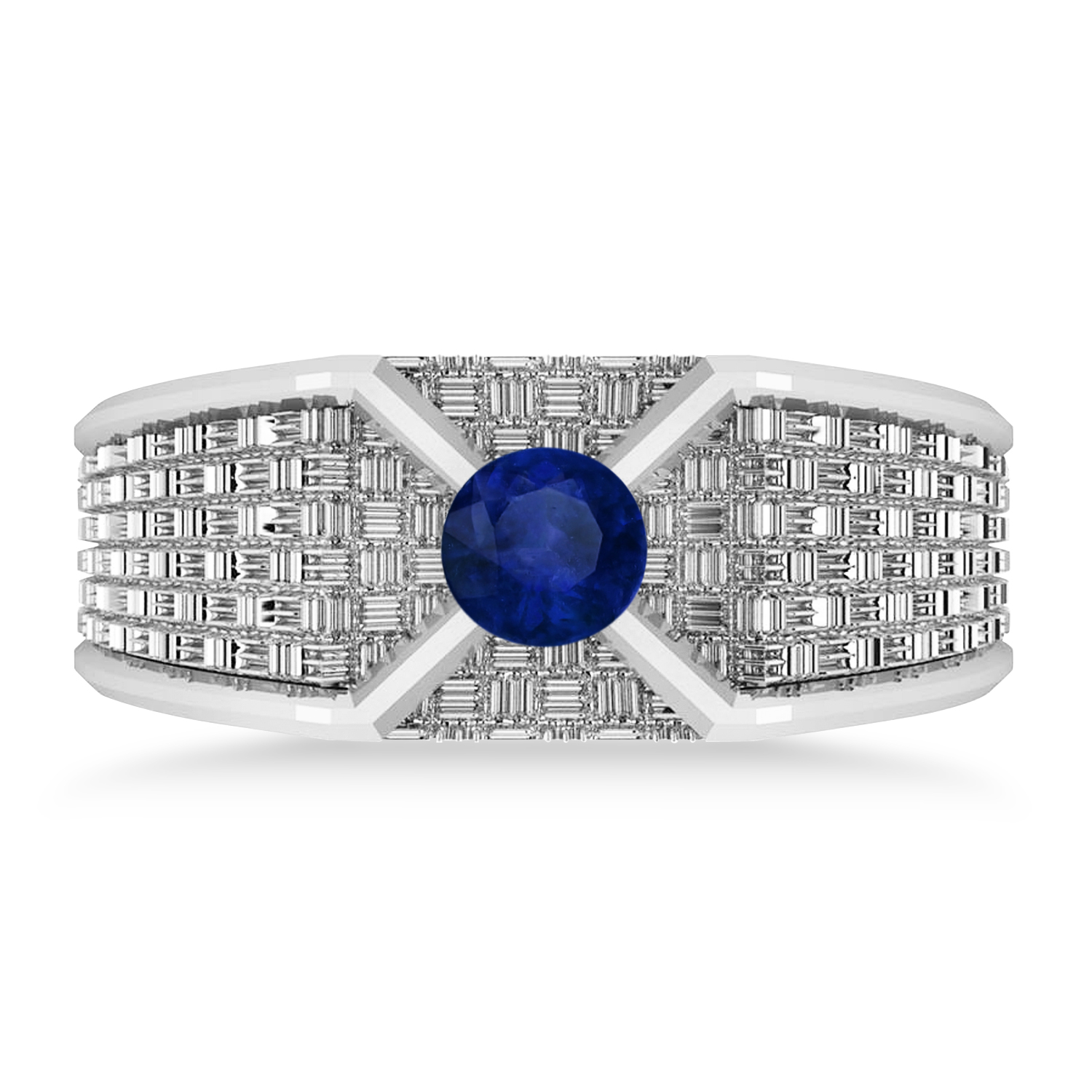 Men's Textured Blue Sapphire Fashion Ring 14k White Gold (0.50 ctw)