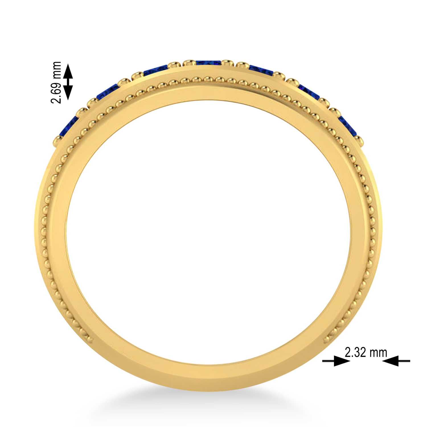 Men's Seven-Stone Blue Sapphire Milgrain Ring 14k Yellow Gold (1.05 ctw)