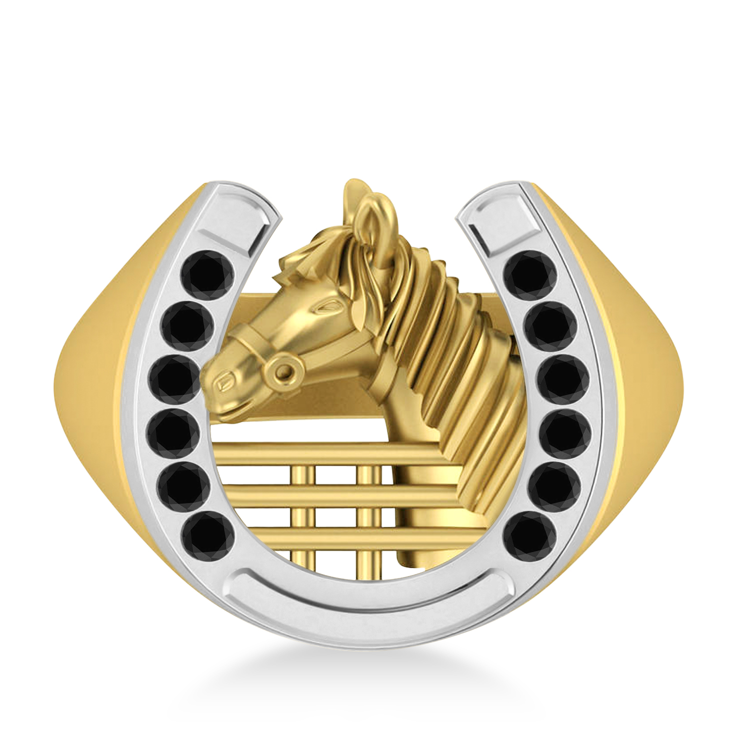 Men's Black Diamond Stallion & Horseshoe Fashion Ring 14k TwoTone Gold 0.36 ct AZ2358