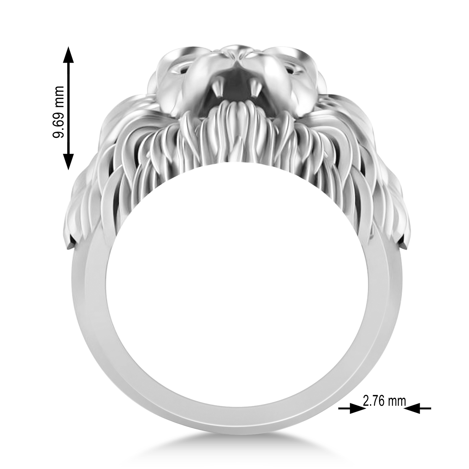 Men's Lion Head Ring 14K White Gold