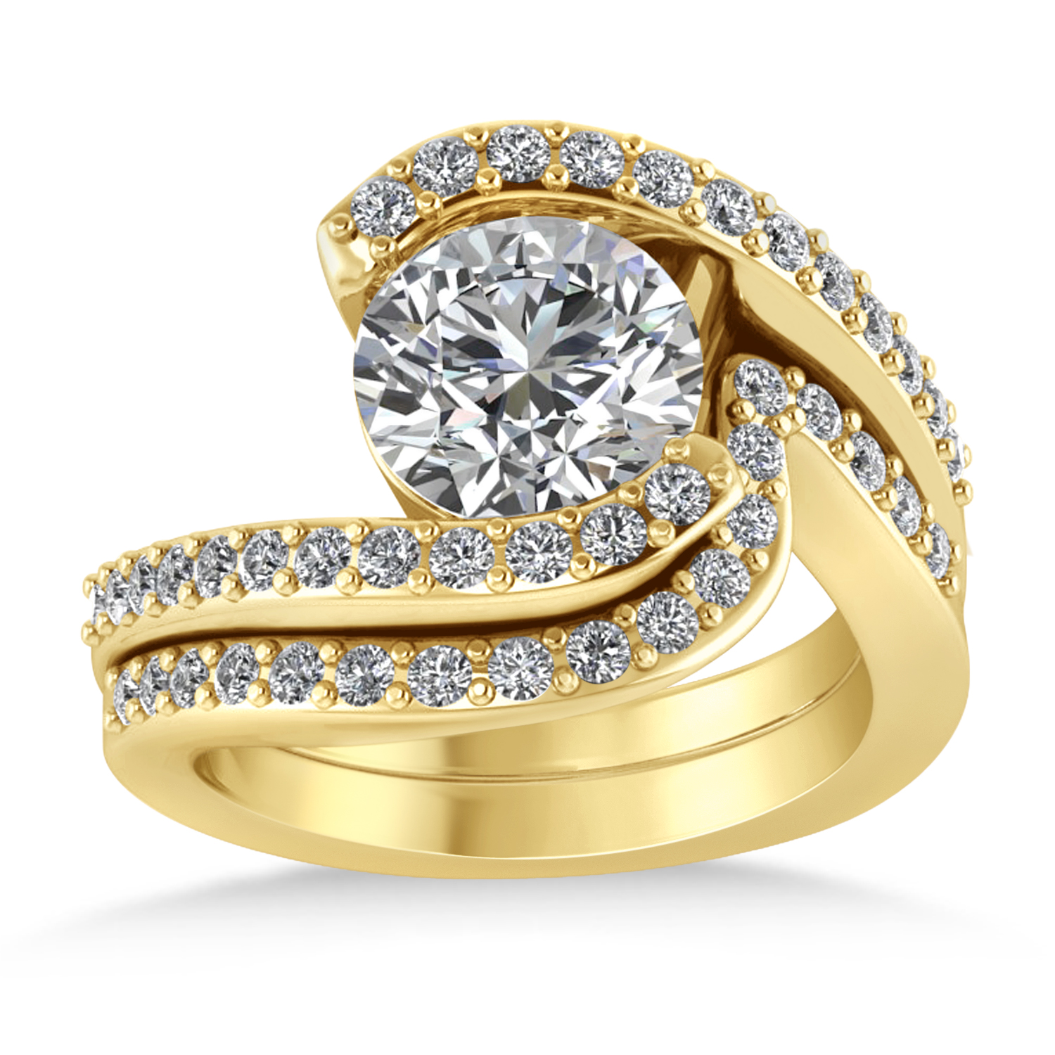 Diamond Accented Tension Set Bridal Set 18k Yellow Gold (0.35ct)