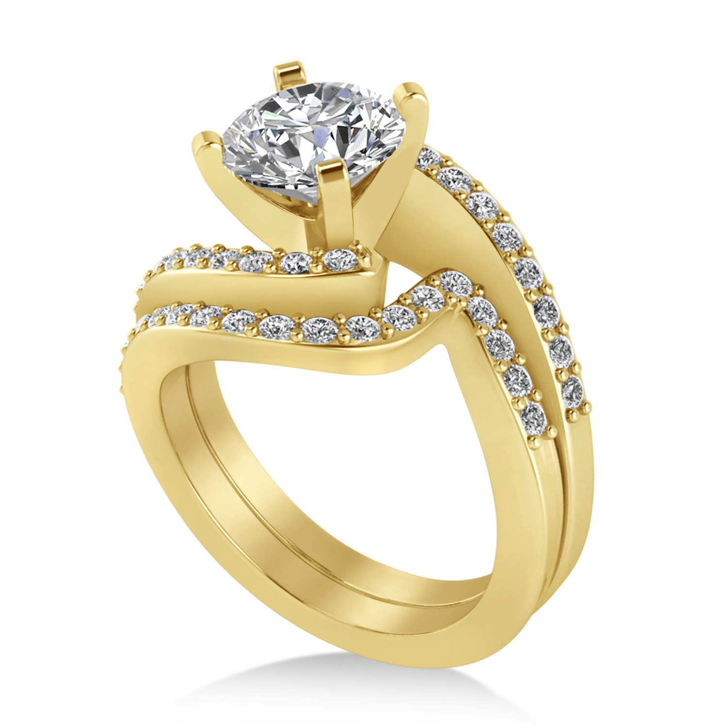 Diamond Accented Tension Set Bridal Set 18k Yellow Gold (0.35ct)