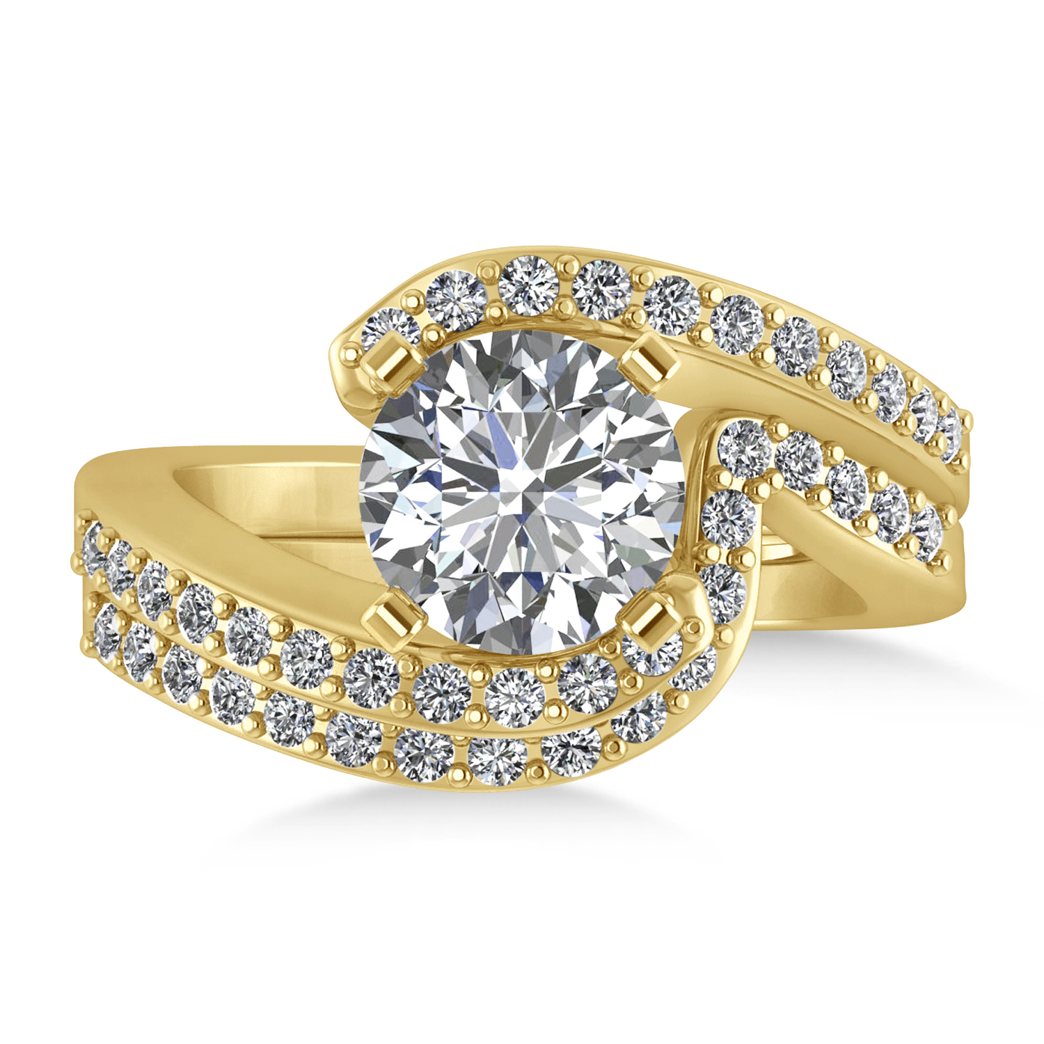 Diamond Accented Tension Set Bridal Set 18k Yellow Gold (0.35ct)