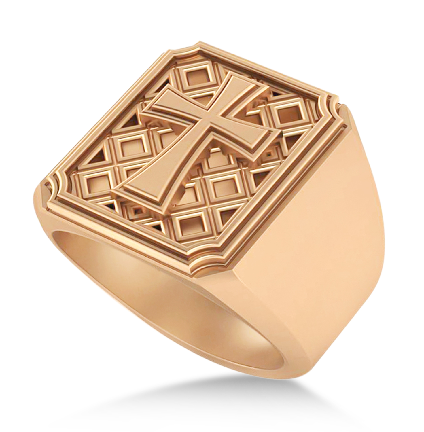 Mens Novelty Cross Ring in 14k Rose Gold