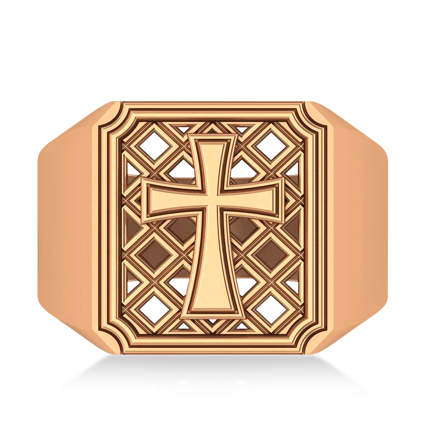 Mens Novelty Cross Ring in 14k Rose Gold