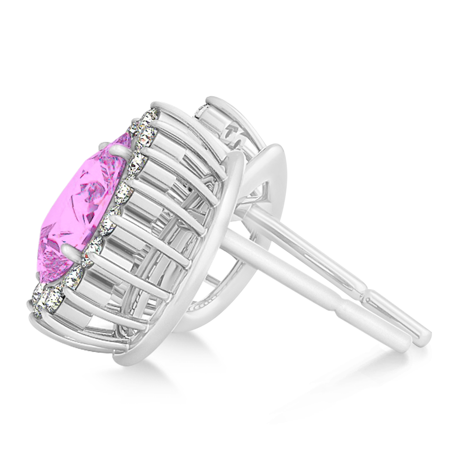 Pear Cut Diamond & Pink Sapphire Halo Earrings 14k White Gold (1.25ct)