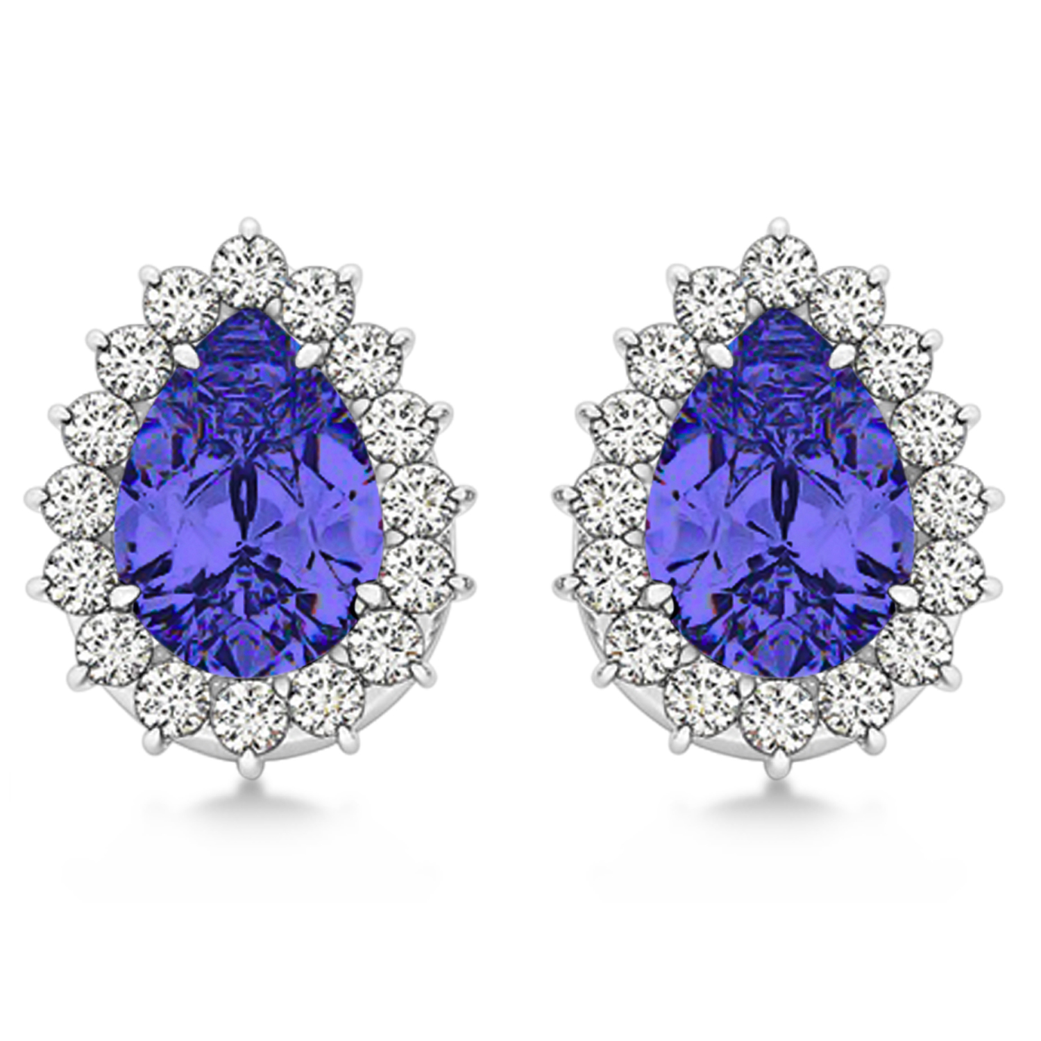 Pear Cut Diamond & Tanzanite Halo Earrings 14k White Gold (1.25ct)