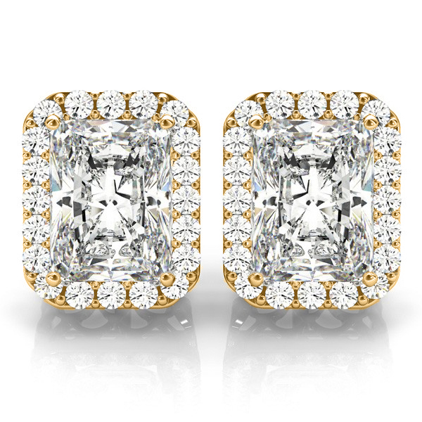 Emerald Cut Lab Diamond Halo Earrings 14k Yellow Gold (2.42ct)
