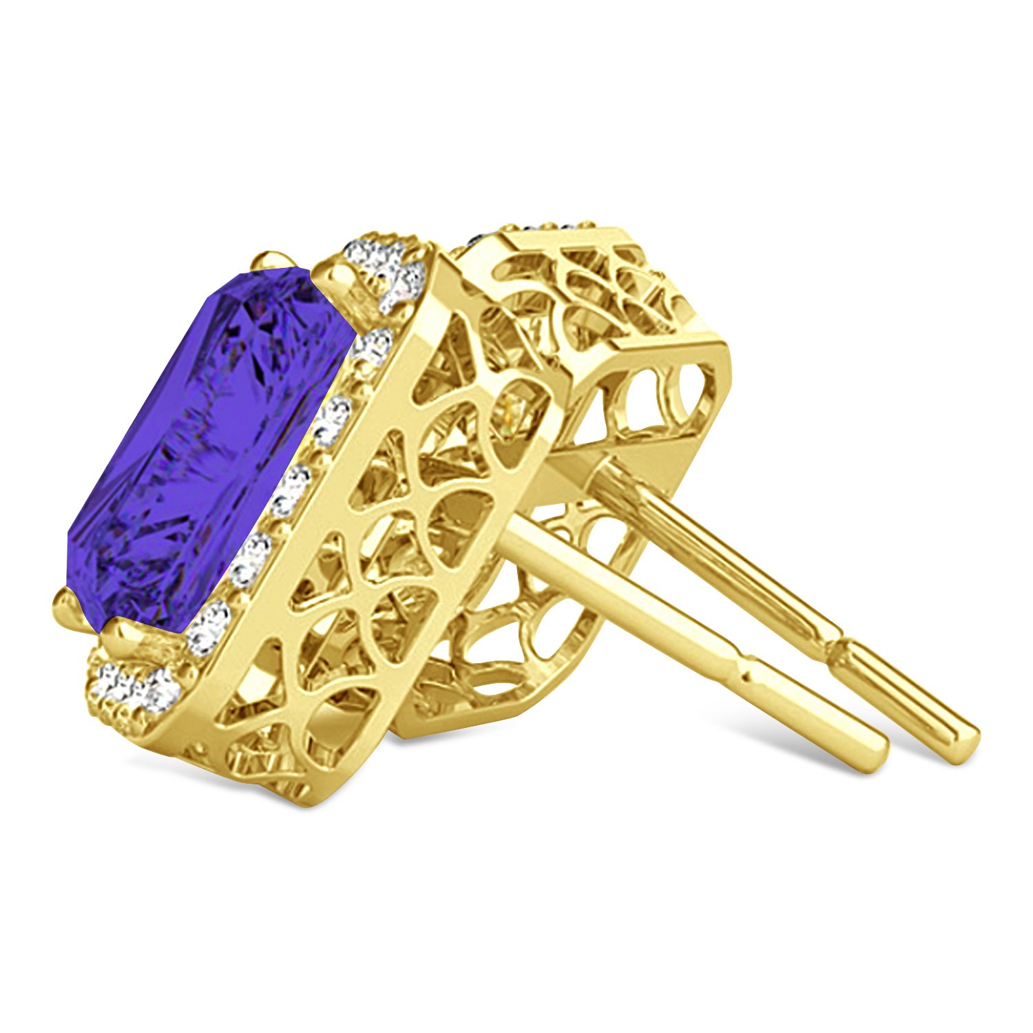 Emerald Cut Tanzanite & Diamond Halo Earrings 14k Yellow Gold (2.60ct)