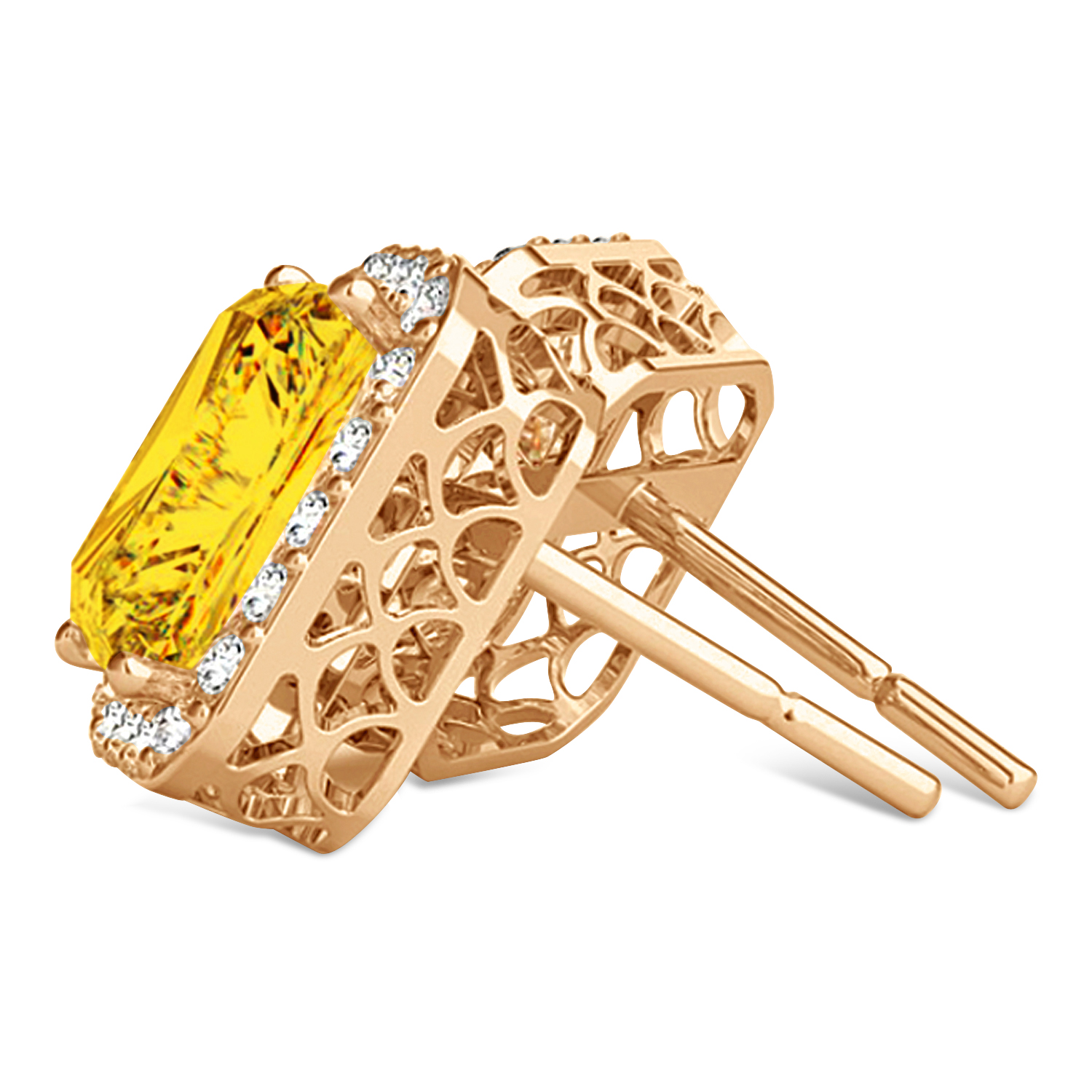 Emerald Cut Yellow Sapphire & Diamond Halo Earrings 14k Rose Gold (2.60ct)