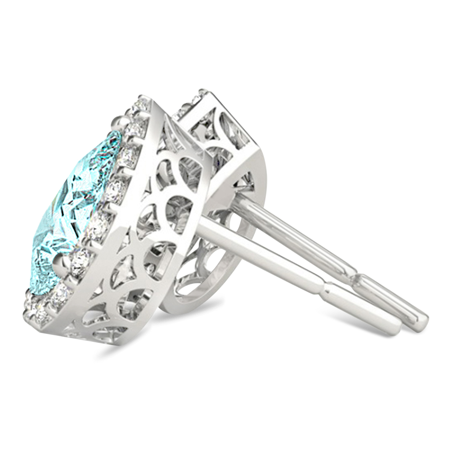 Teardrop Aquamarine & Diamond Halo Earrings 14k White Gold (1.54ct)