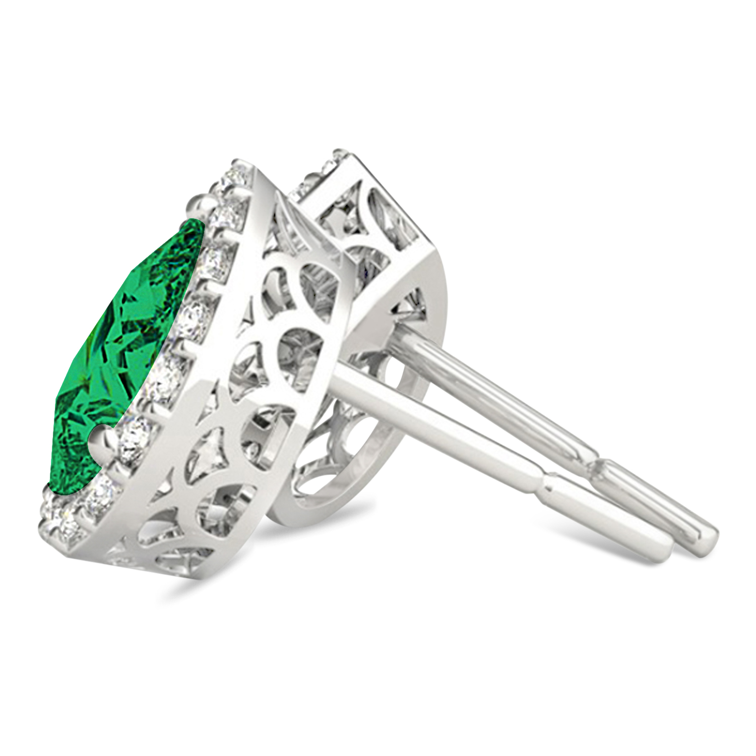 Teardrop Emerald & Diamond Halo Earrings 14k White Gold (1.64ct)