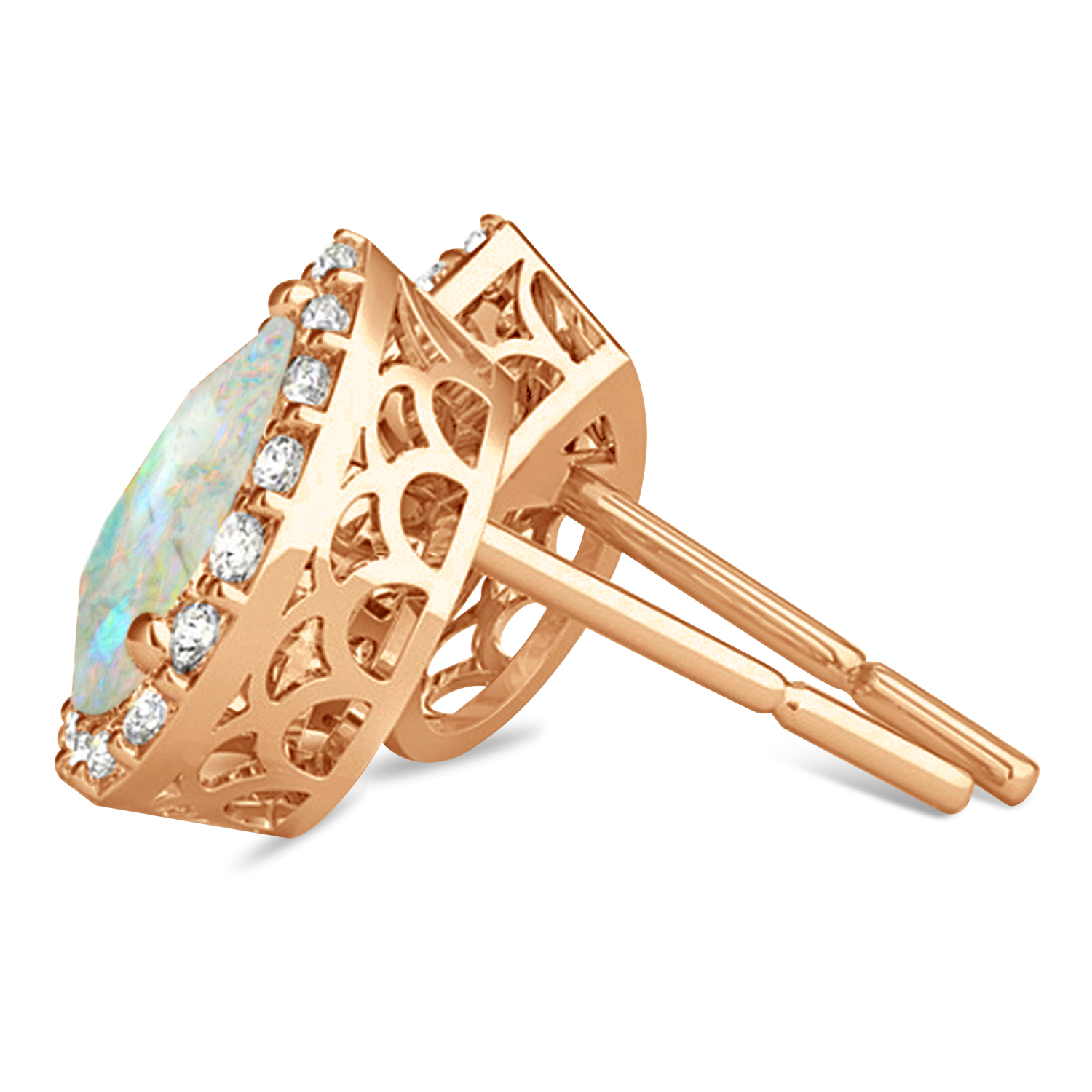 Teardrop Opal & Diamond Halo Earrings 14k Rose Gold (0.94ct)