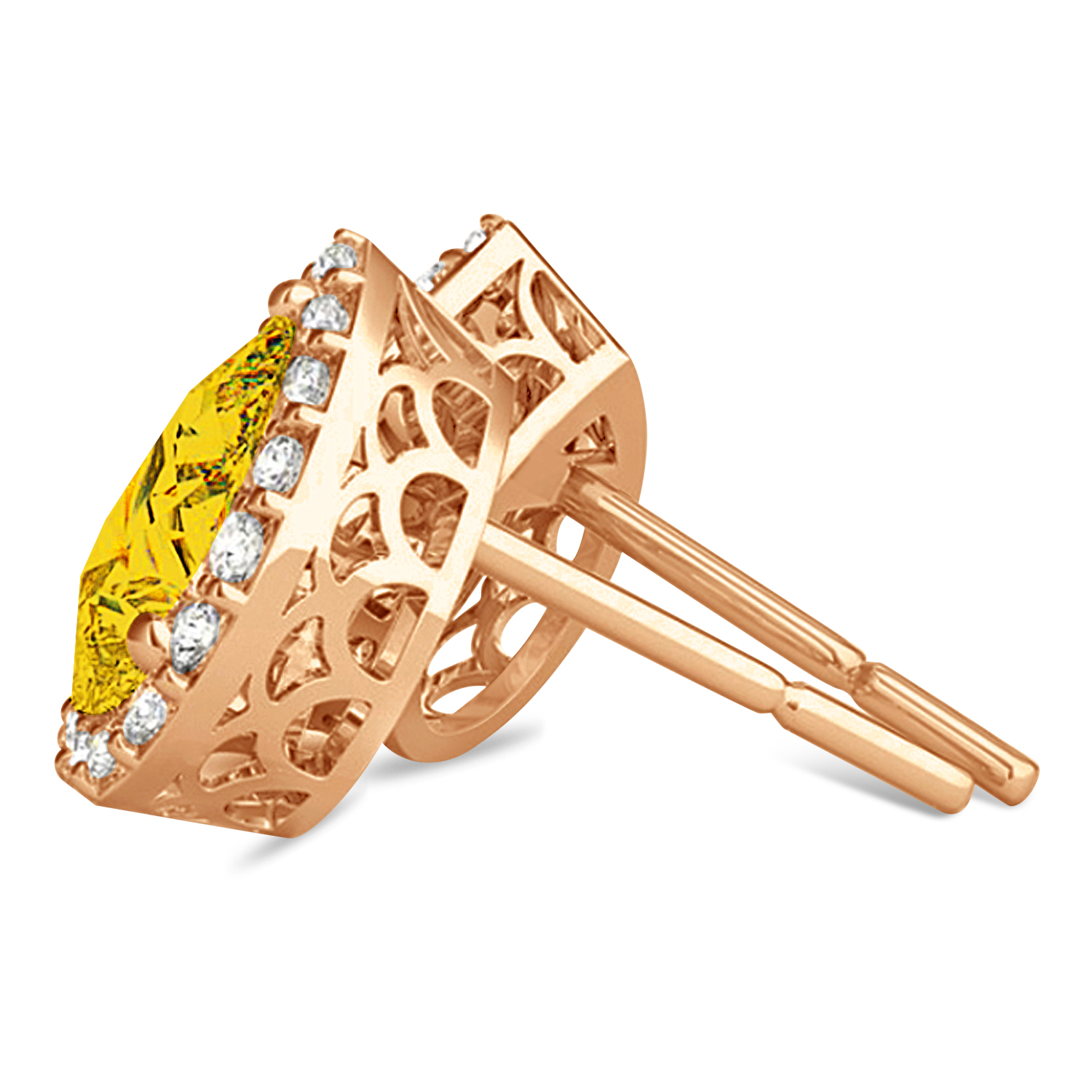 Teardrop Yellow Sapphire & Diamond Halo Earrings 14k Rose Gold (1.74ct)