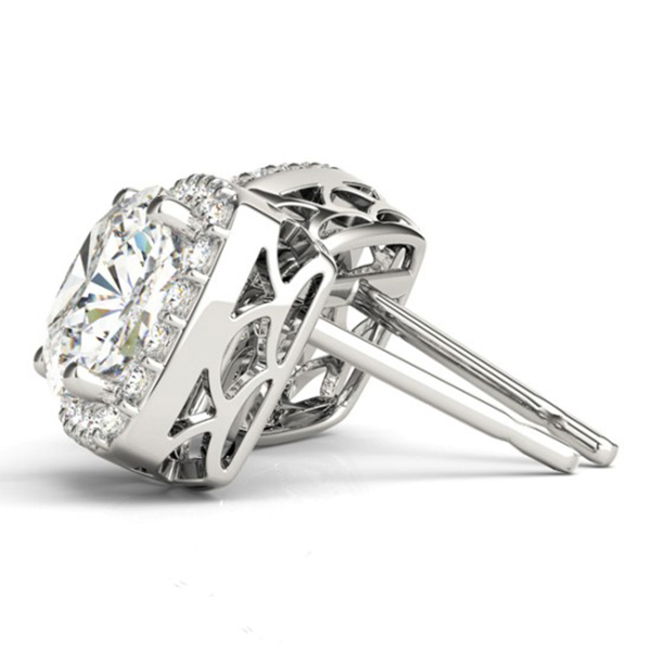 Diamond Halo Cushion Earrings 14k White Gold (1.22ct)