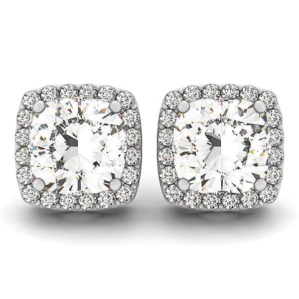 Cushion Cut Diamond Halo Stud Earrings 18k White Gold 2 00ct Ng1548