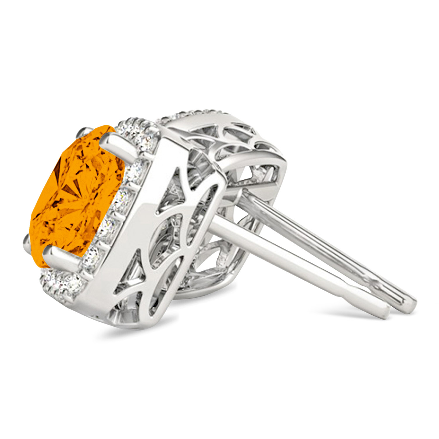 Cushion Cut Citrine & Diamond Halo Earrings 14k White Gold (1.50ct)