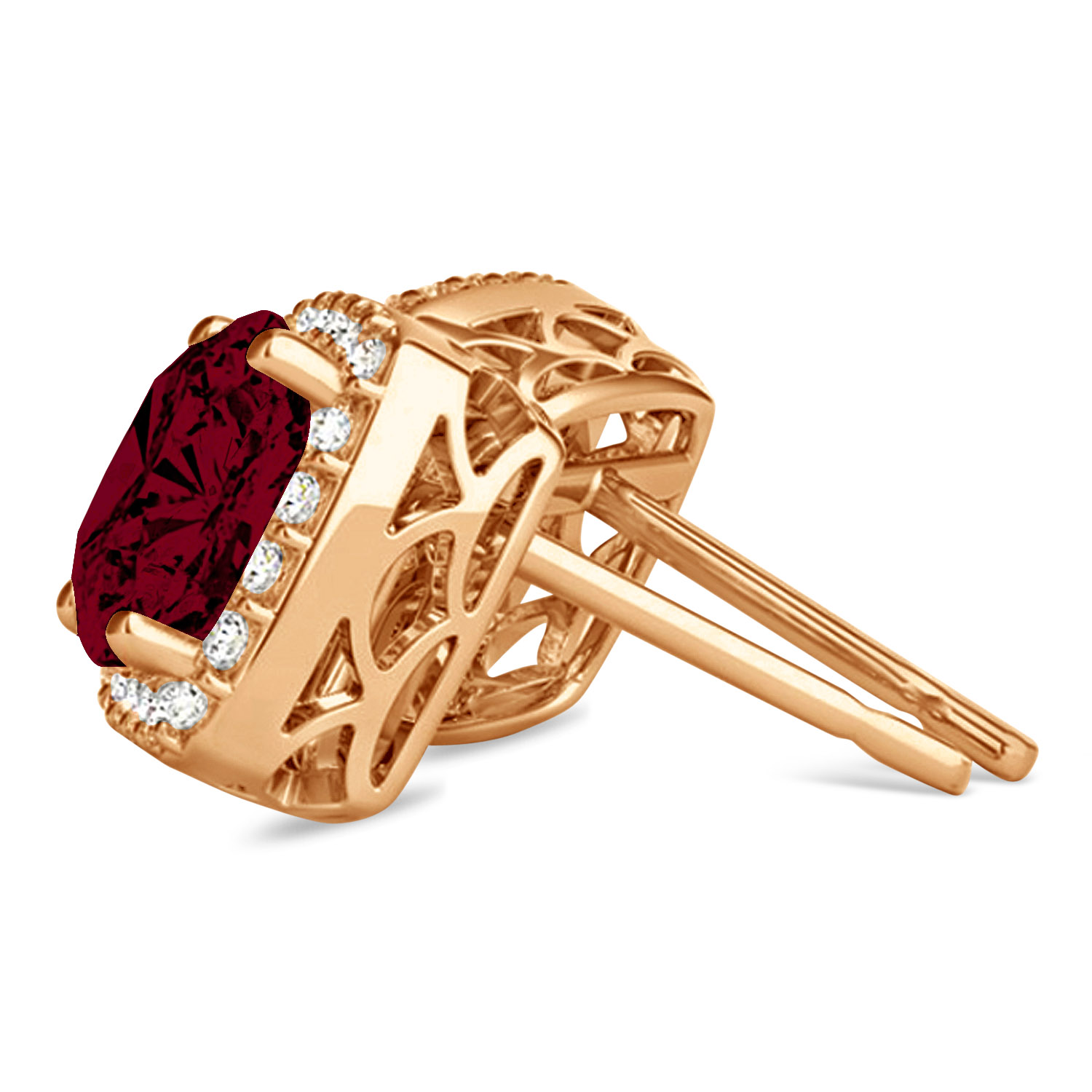 Cushion Cut Garnet & Diamond Halo Earrings 14k Rose Gold (1.50ct)