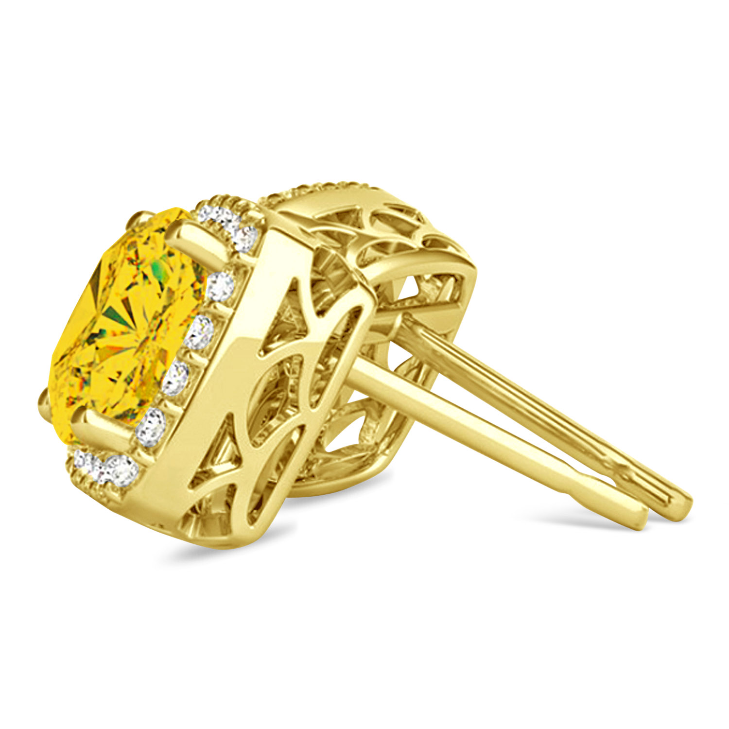 Cushion Cut Yellow Sapphire & Diamond Halo Earrings 14k Yellow Gold (1.50ct)