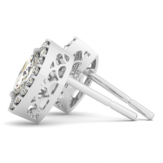 Marquise-shape Diamond Halo Stud Earrings 14k White Gold (0.75ct)