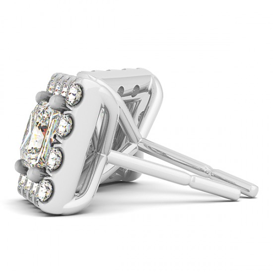 Diamond Princess-cut Halo Stud Earrings 18k White Gold (1.85ct)